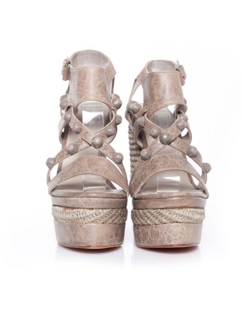 Balenciaga Taupe Studded Espadrille Wedge Sandals - Picture 2 of 5